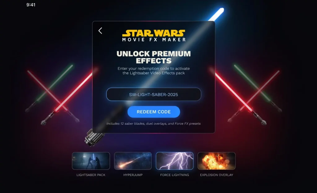 star wars movie fx maker codes
